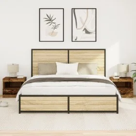 Armarios de Noche con Luces LED 2 pcs Madera