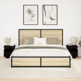 Gabinete de Noche con Luces LED 2 pcs Negro Roble