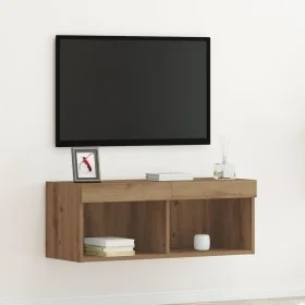 Gabinete de pared para TV con luces LED Roble