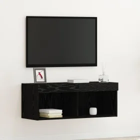 Mueble de TV de pared con luces LED Roble negro