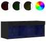 Mueble de TV de pared con luces LED Roble negro 80x30x30 cm | Foro24.es | Tu tienda online para hogar, jardín y más Foro24.es