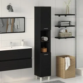 Gabinete de baño Negro Roble 30x30x179 cm Madera