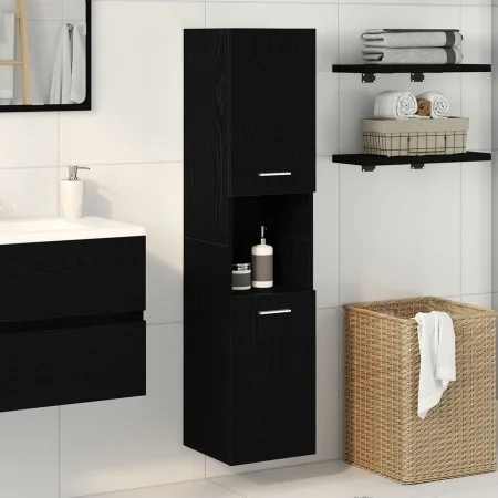 Gabinete de baño de pared negro y roble de 30x30x130 cm, de madera compuesta de , Tocadores de baño - Ref: Foro24-862532, Pre...