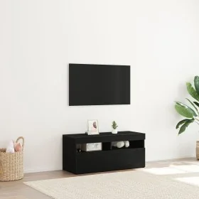 Mueble para TV con luces LED, negro y de roble