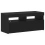 Mueble para TV con luces LED, negro y de roble, mide 90x35x40 cm y está hecho de madera elaborada | Foro24.es | Tu tienda online para hogar, jardín y más Foro24.es