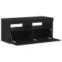 Mueble para TV con luces LED, negro y de roble, mide 90x35x40 cm y está hecho de madera elaborada | Foro24.es | Tu tienda online para hogar, jardín y más Foro24.es