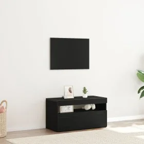 Mueble para TV con luces LED en negro y roble