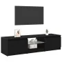 Mueble de TV con luces LED, negro y roble, 140x40x35.5 cm, de madera de , Muebles TV - Ref: Foro24-862563, Precio: 109,99 €, ...