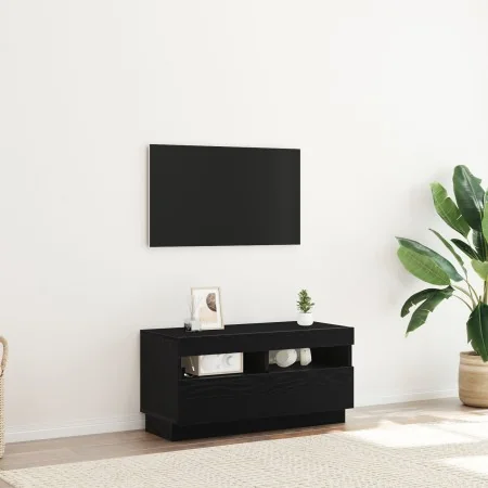 Mueble de TV con luces LED en roble negro, 80x35x40 cm, de madera de , Muebles TV - Ref: Foro24-862566, Precio: 72,47 €, Desc...