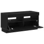 Mueble de TV con luces LED en roble negro, 80x35x40 cm, de madera de , Muebles TV - Ref: Foro24-862566, Precio: 72,47 €, Desc...