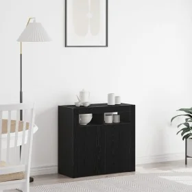 Sideboard con luces LED en negro y roble, 80x35x75 cm, de madera de , Aparadores - Ref: Foro24-862568, Precio: 114,10 €, Desc...