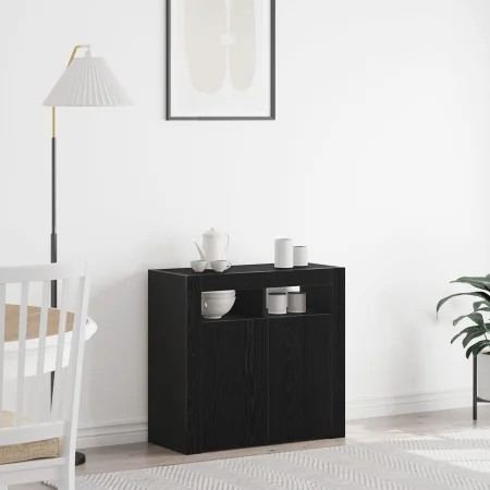 Sideboard con luces LED en negro y roble, 80x35x75 cm, de madera de , Aparadores - Ref: Foro24-862568, Precio: 114,10 €, Desc...