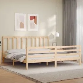 Bed frame with solid wood headboard 200x200 cm by vidaXL, Beds and slatted bases - Ref: Foro24-3193876, Price: 137,90 €, Disc...