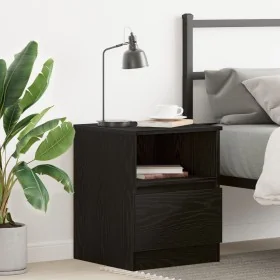 Mesa de Noche Negra Roble 40x40x50 cm Madera