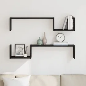 Estante montado en la pared de 2 piezas de roble negro 100x15x70 cm de madera elaborada von , Regale und Regale - Ref: Foro24...