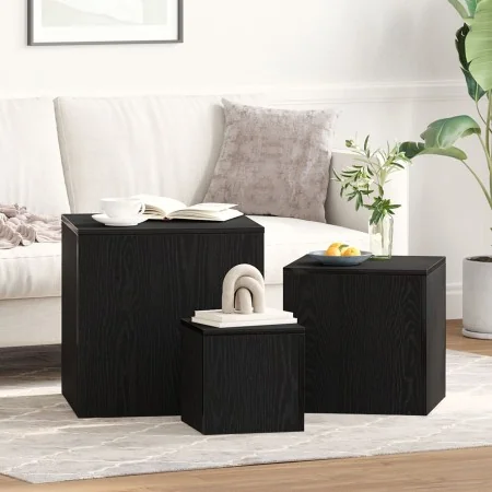 Conjunto de Mesas Laterales Apilables de 3 Piezas de Madera Ingenierada en Negro | Foro24.es | Tu tienda online para hogar, jardín y más Foro24.es