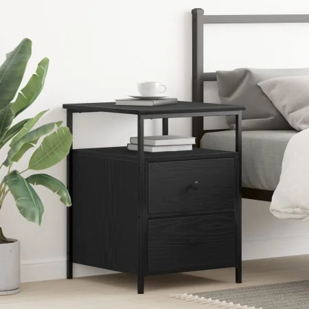 Mesa de Noche Negro Roble 44x45x60 cm Madera Ingenierizada y Acero by , Nightstands - Ref: Foro24-862921, Price: 73,18 €, Dis...