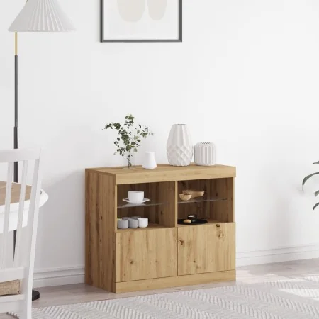 Aparador con luces LED de roble artesanal 81x37x67 cm | Foro24.es | Tu tienda online para hogar, jardín y más Foro24.es