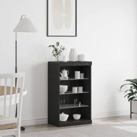 Aparador con Luces LED Roble Negro 60,5x37x100 cm