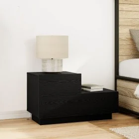 Mesita de Noche con Luces LED Roble Negro