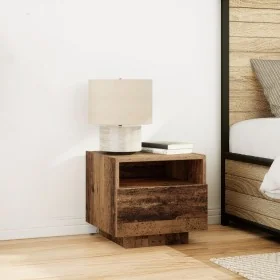 mesitas de noche con luces LED 2 pcs madera vieja