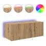 Mueble de TV con luces LED Roble Artesanal 80x35x31 cm | Foro24.es | Tu tienda online para hogar, jardín y más Foro24.es