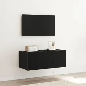 Gabinete de TV con luces LED Negro Roble 80x35x31