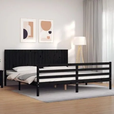 Bettgestell mit schwarzem Massivholzkopfteil 200x200 cm von vidaXL, Betten und Lattenroste - Ref: Foro24-3194790, Preis: 191,...