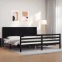 Bed frame with black solid wood headboard 200x200 cm by vidaXL, Beds and slatted bases - Ref: Foro24-3194790, Price: 189,50 €...