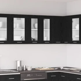 Gabinete de vidrio colgante en roble negro -