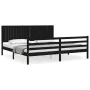 Bed frame with black solid wood headboard 200x200 cm by vidaXL, Beds and slatted bases - Ref: Foro24-3194790, Price: 189,50 €...