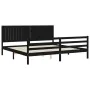 Bed frame with black solid wood headboard 200x200 cm by vidaXL, Beds and slatted bases - Ref: Foro24-3194790, Price: 189,50 €...