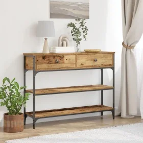 Mesa Consola Madera Vieja 100x25x75 cm Madera Engineered y Acero by , Side tables - Ref: Foro24-863511, Price: 97,51 €, Disco...