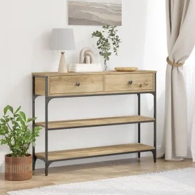 Mesa de Consola Roble Artesanal 100x25x75 cm Madera Contrachapada y Acero de , Mesas auxiliares - Ref: Foro24-863512, Precio:...