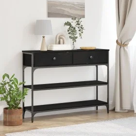 Mesa de Consola Negro Roble 100x25x75 cm Madera Ingenierizada y Acero de , Mesas auxiliares - Ref: Foro24-863513, Precio: 103...