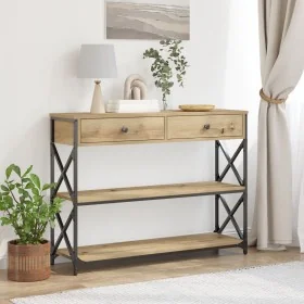 Mesa Consola de Roble Artesanal 100x28x75 cm Madera Ingenierizada y Acero by , Side tables - Ref: Foro24-863528, Price: 94,96...