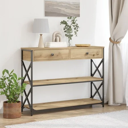Mesa Consola de Roble Artesanal 100x28x75 cm Madera Ingenierizada y Acero von , Seitentische - Ref: Foro24-863528, Preis: 94,...