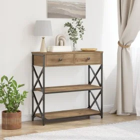 Mesa Consola de Roble Artesanal 75x28x75 cm Madera Ingenierizada y Acero by , Side tables - Ref: Foro24-863536, Price: 86,47 ...