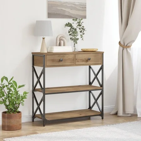 Mesa Consola de Roble Artesanal 75x28x75 cm Madera Ingenierizada y Acero by , Side tables - Ref: Foro24-863536, Price: 86,47 ...