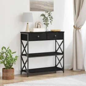 mesa de consola negro roble 75x28x75 cm madera