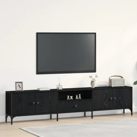 mueble de TV con cajón negro de roble 200x25x44 cm de madera elaborada von , TV-Möbel - Ref: Foro24-863677, Preis: 136,39 €, ...