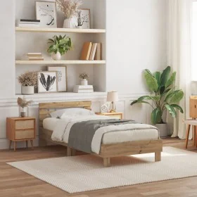 Estructura de Cama con Luces LED Roble Artisan 90x200 cm Madera Ingenierizada de , Camas y somieres - Ref: Foro24-863796, Pre...