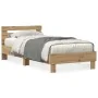 Estructura de Cama con Luces LED Roble Artisan 90x200 cm Madera Ingenierizada de , Camas y somieres - Ref: Foro24-863796, Pre...