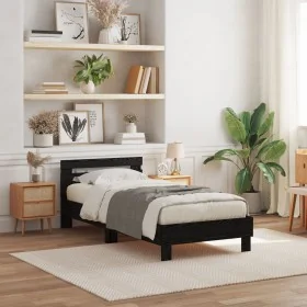 Estructura de Cama con Luces LED Roble Negro