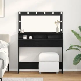 Tocador con luces LED negro y roble, 100x41x135 cm