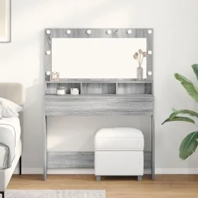 Mesa de tocador con luces LED en gris Sonoma