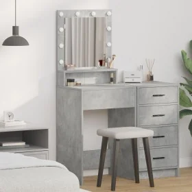 Mesa de maquillaje con luces LED gris concreto