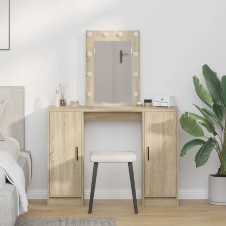 Mesa de Tocador con Luces LED en Roble Sonoma, 102x33x135 cm | Foro24.es | Tu tienda online para hogar, jardín y más Foro24.es