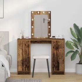 Mesa de Maquillaje con Luces LED Madera Vieja