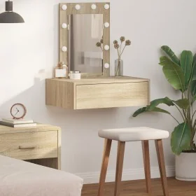 Mesa de tocador de pared con luces LED en roble